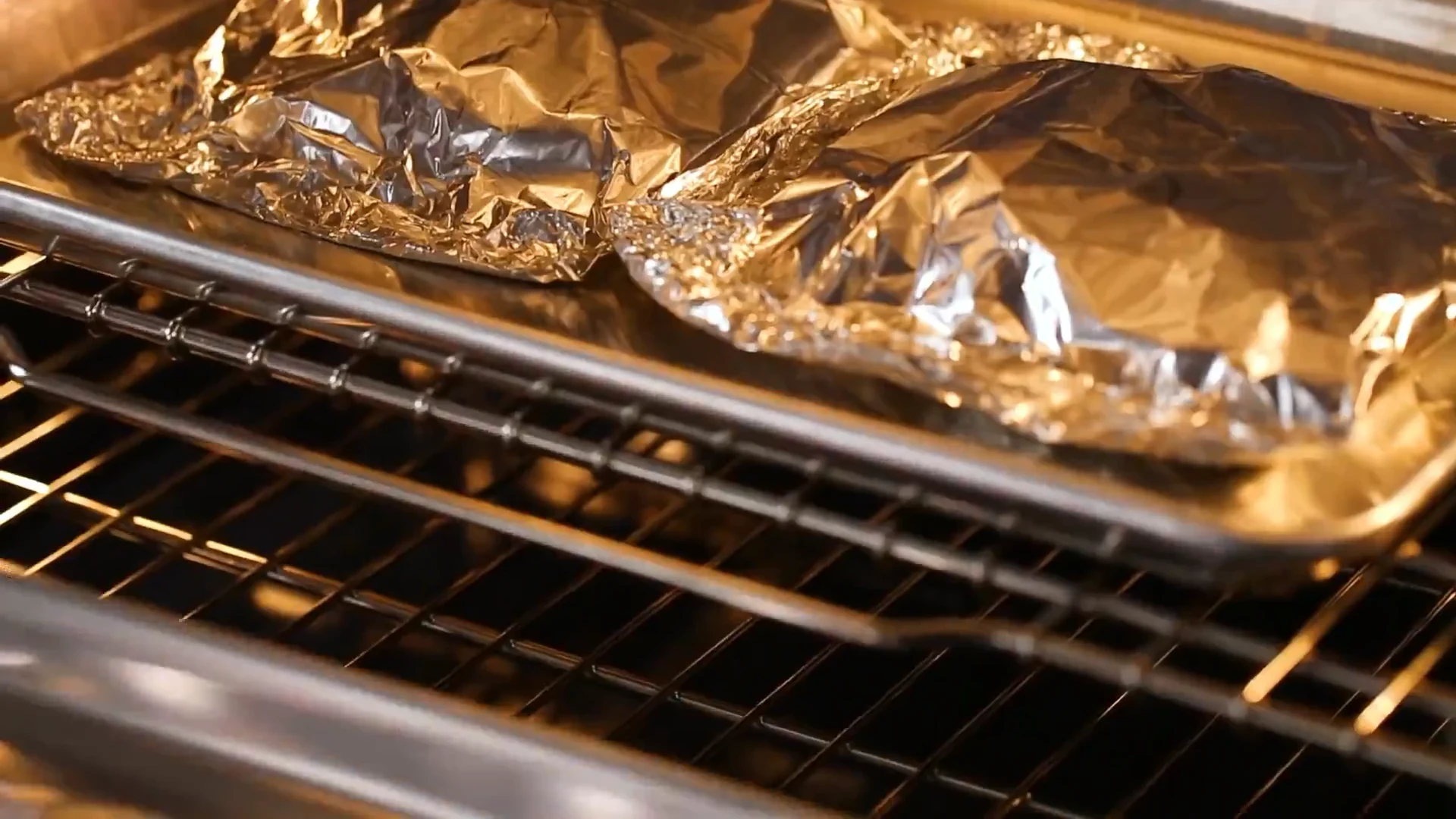 Foil packets baking in the oven