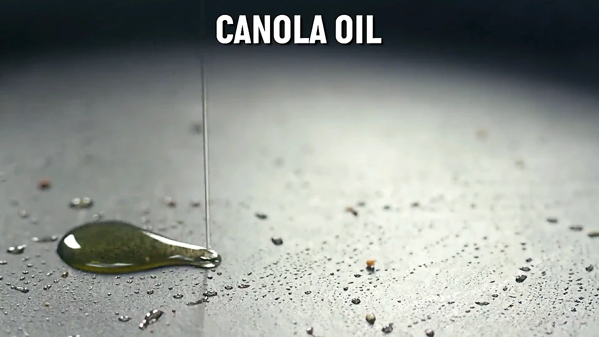 Canola oil heating in a nonstick pan