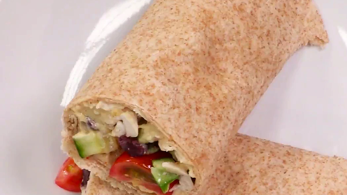Close view of Greek chicken wrap filling