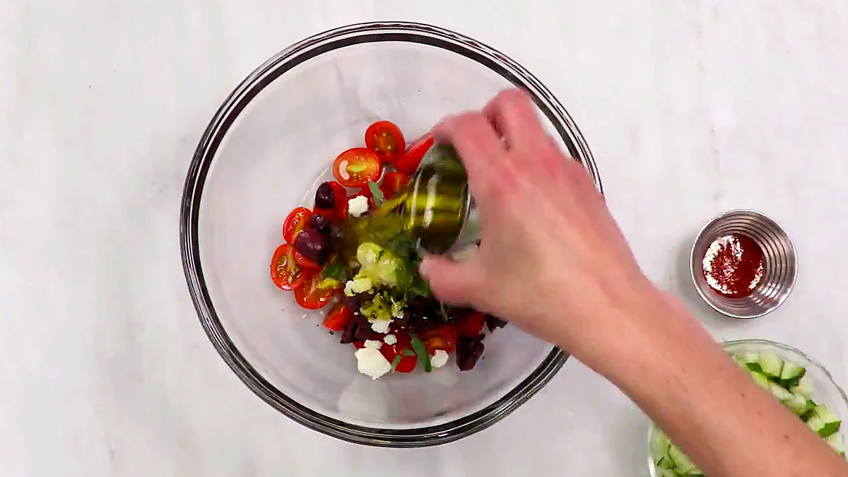 Olive oil added to the Greek wrap filling