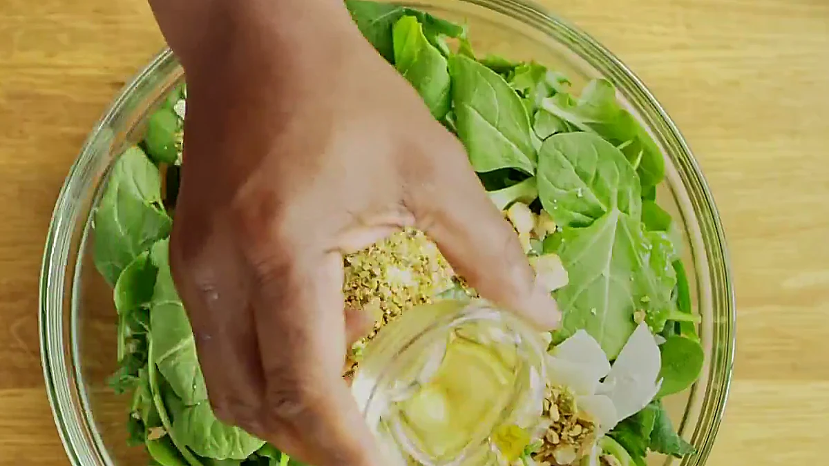 Kale salad dressed with vinegar and olive oil