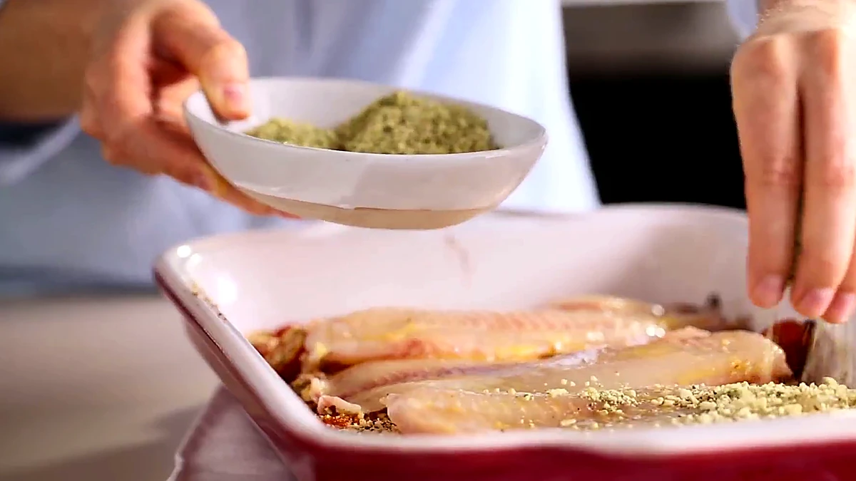 Almond pesto crumb added over fish
