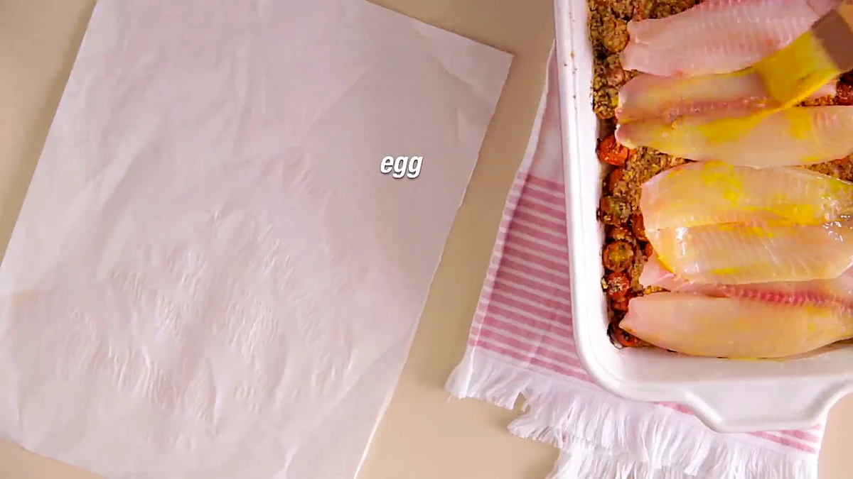 Egg brushed over fish fillets