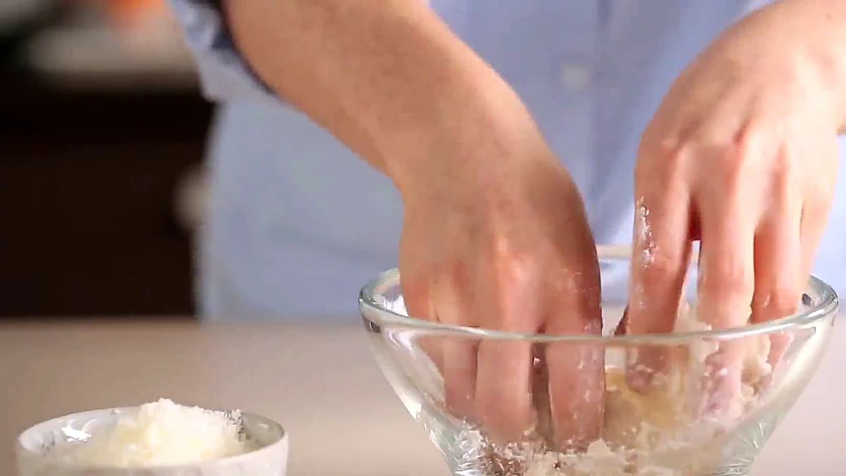 Butter and flour rubbed into coarse crumbs