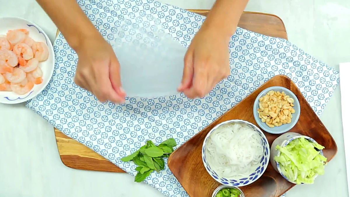 Softened rice paper ready for fillings