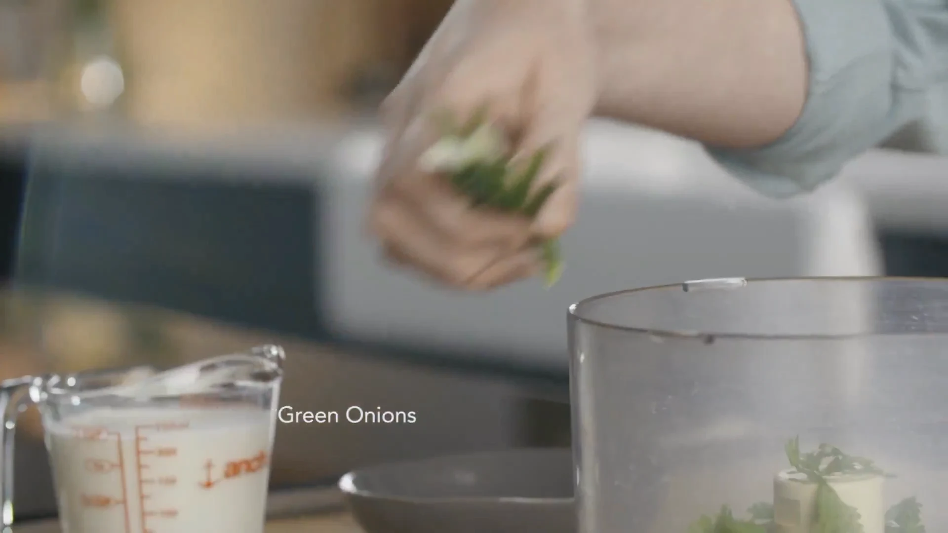 Green onions added to the food processor
