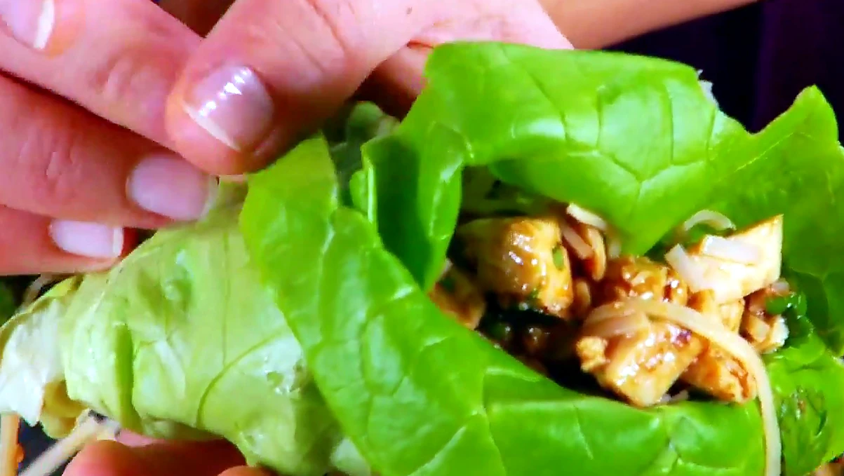 Close finished spicy Asian lettuce wrap