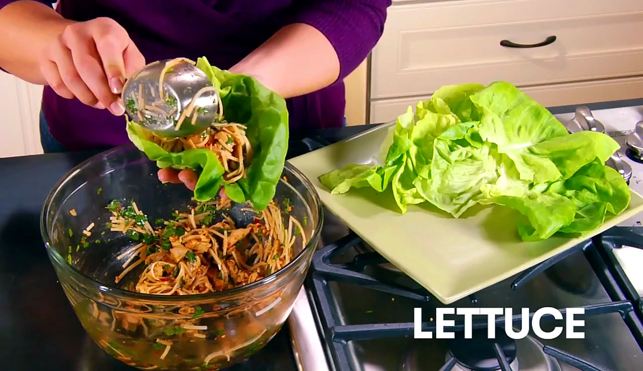 Filling spooned into a lettuce leaf