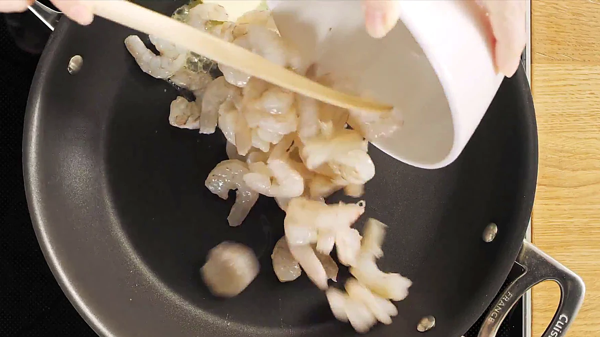 Shrimp added to melted butter