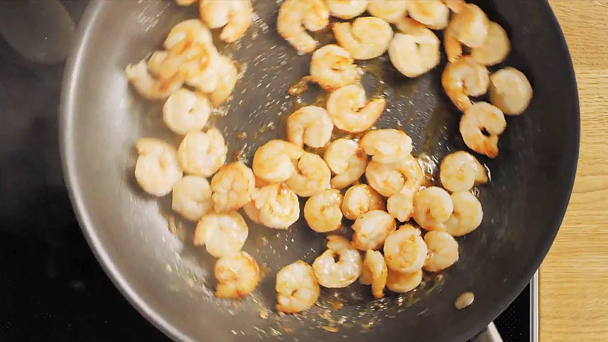Shrimp coated in spicy sweet sauce