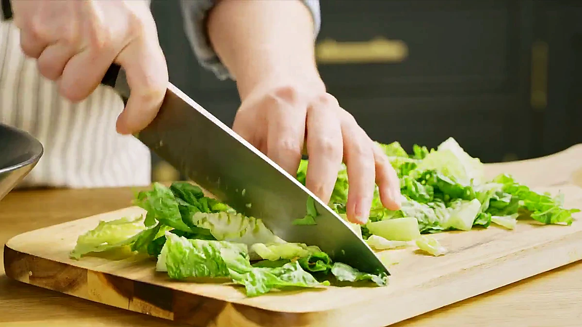 Romaine chopped thin for panzanella