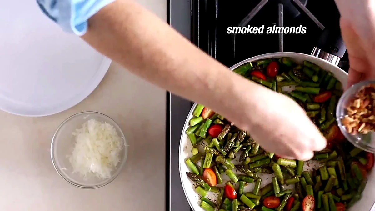 Smoked almonds added to the asparagus salad