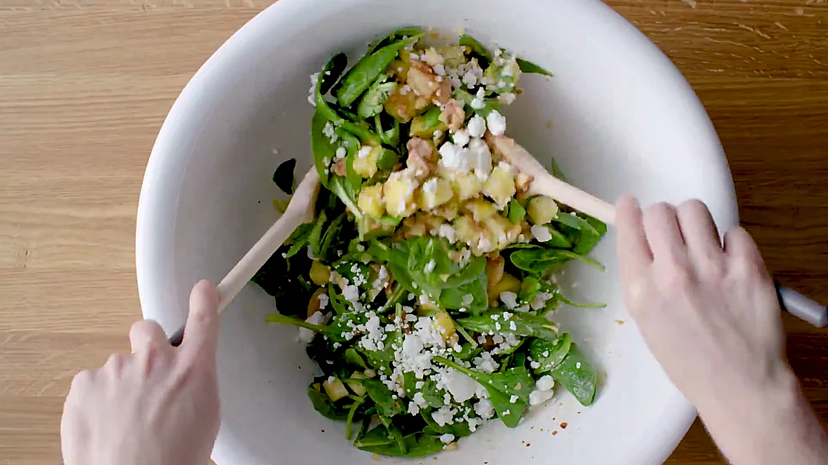 Goat cheese added to tropical shrimp salad