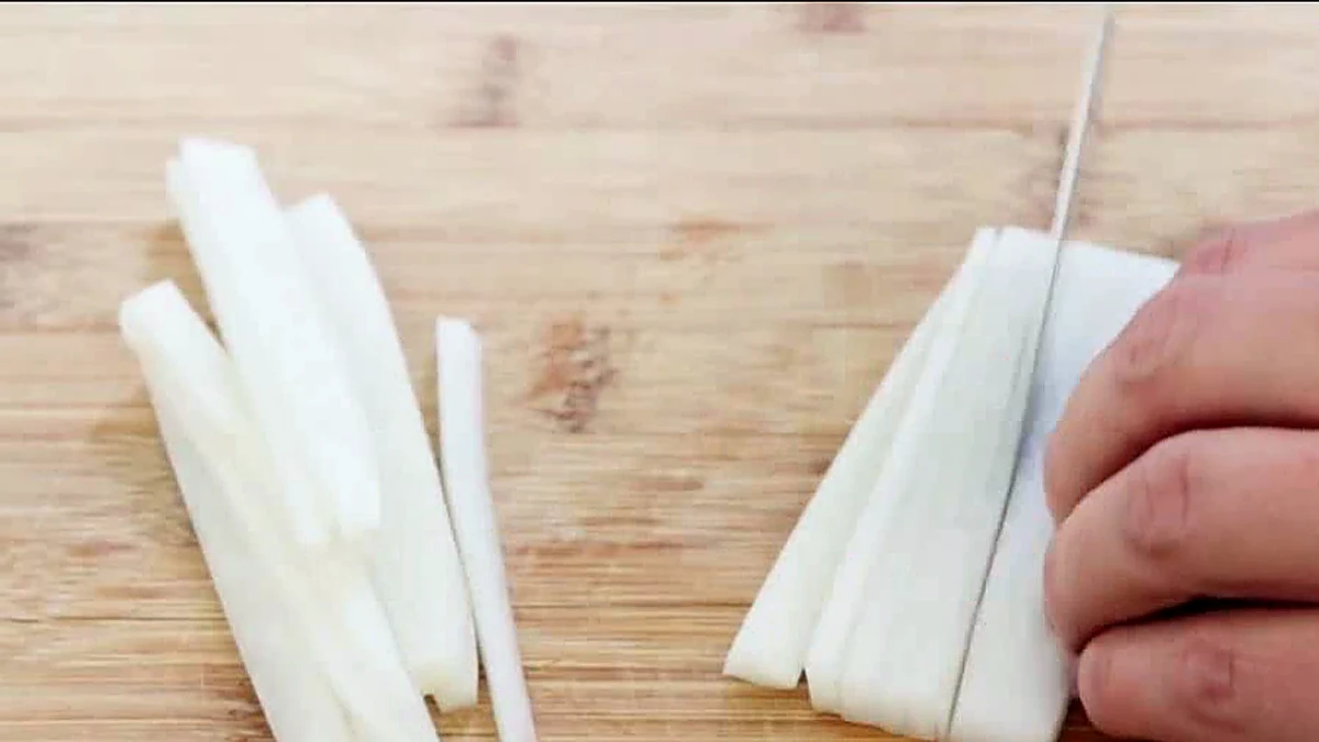 Daikon radish cut into matchsticks
