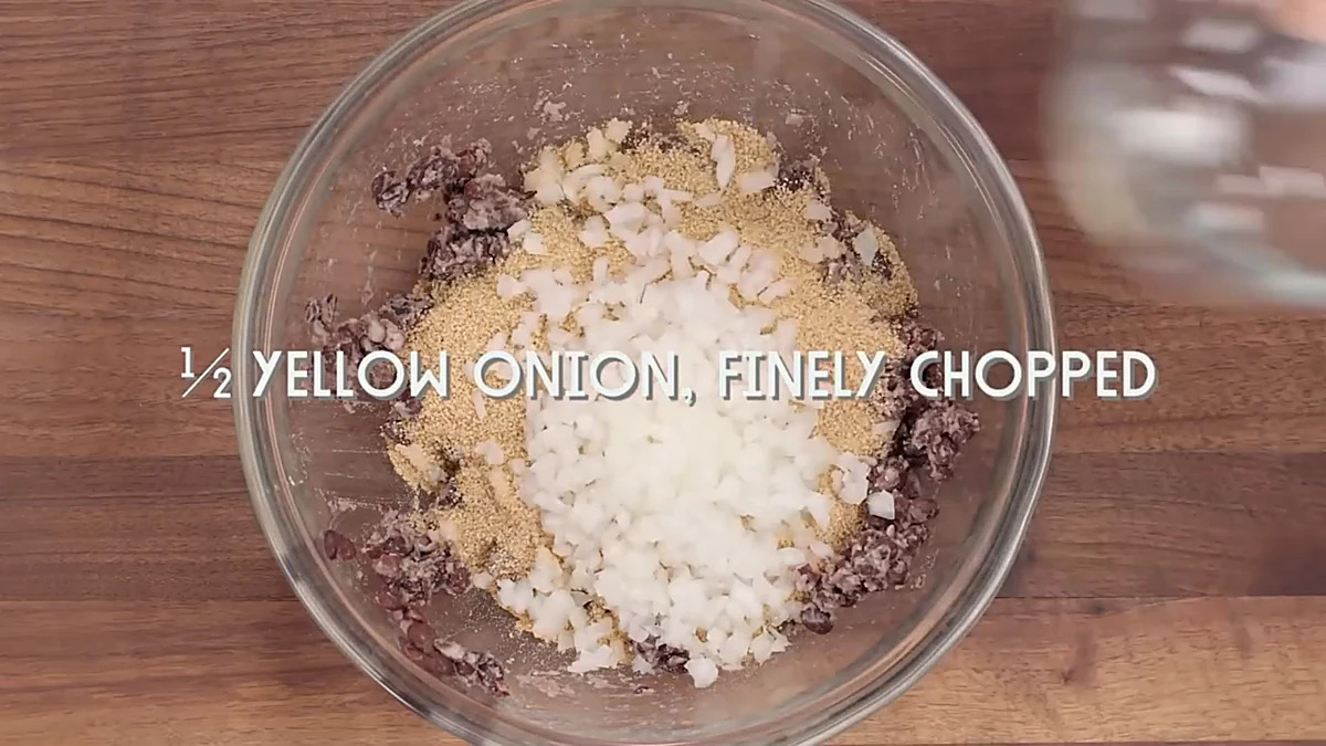 Black bean burger mixture with breadcrumbs and onion
