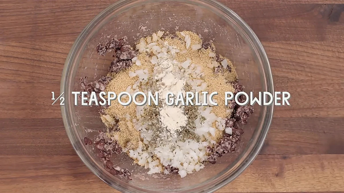 Garlic powder added to black bean burger mixture