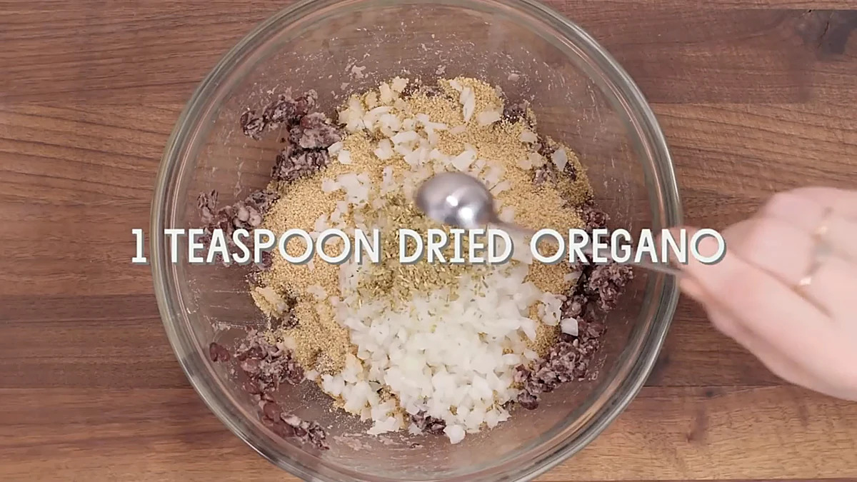 Dried oregano added to black bean burger mixture