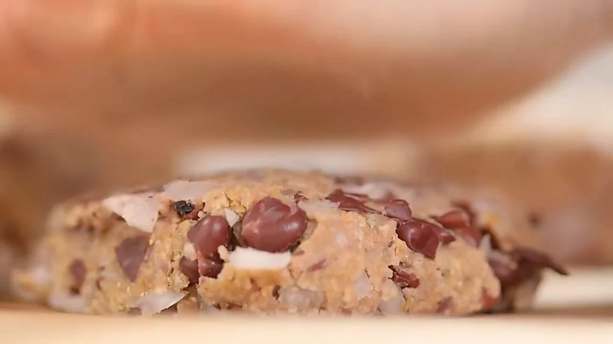 Black bean burger patty pressed flat