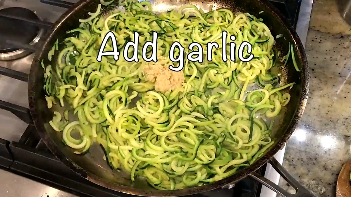 Garlic added to zucchini noodles