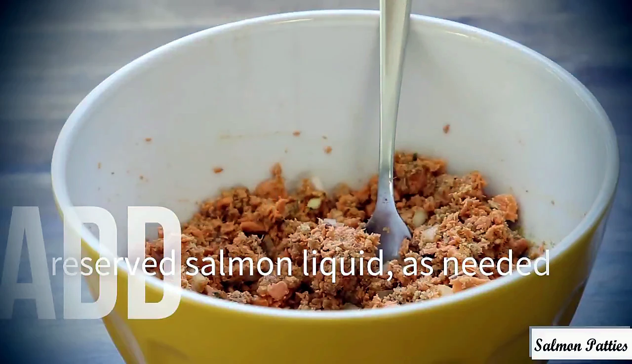 Reserved salmon liquid added to patty mixture