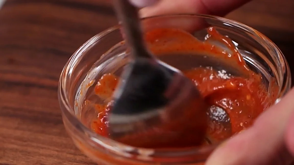 Gochujang stirred in a small bowl