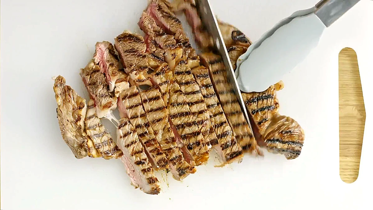 Teriyaki steak sliced into strips