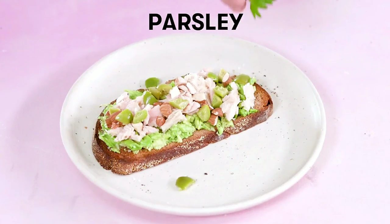 Parsley added to tuna avocado toast