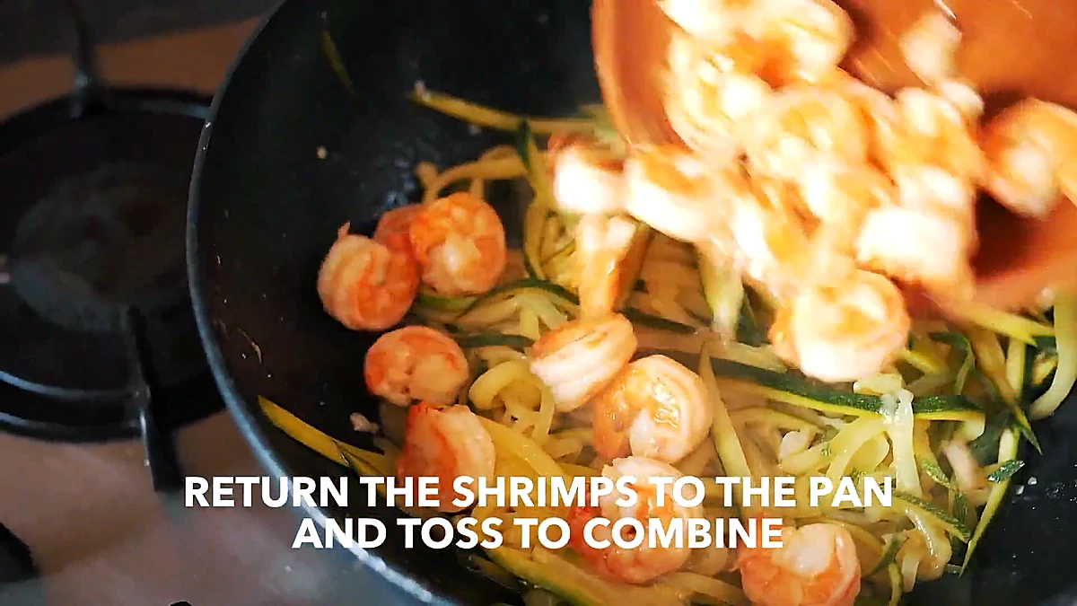 Shrimp returned to the zucchini noodles